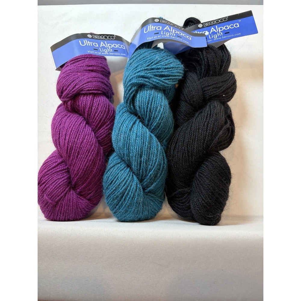 BERROCO ULTRA ALPACA Light YARN KNITTING CROCHETING 150g Purple Teal Black Lot 3